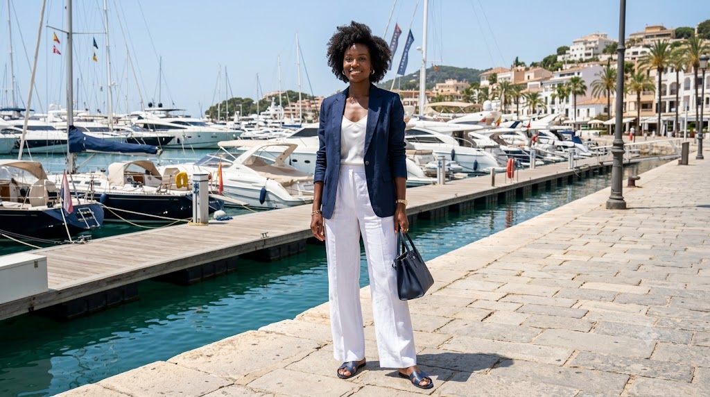 Structured Navy Linen Blazer & White Linen Pants